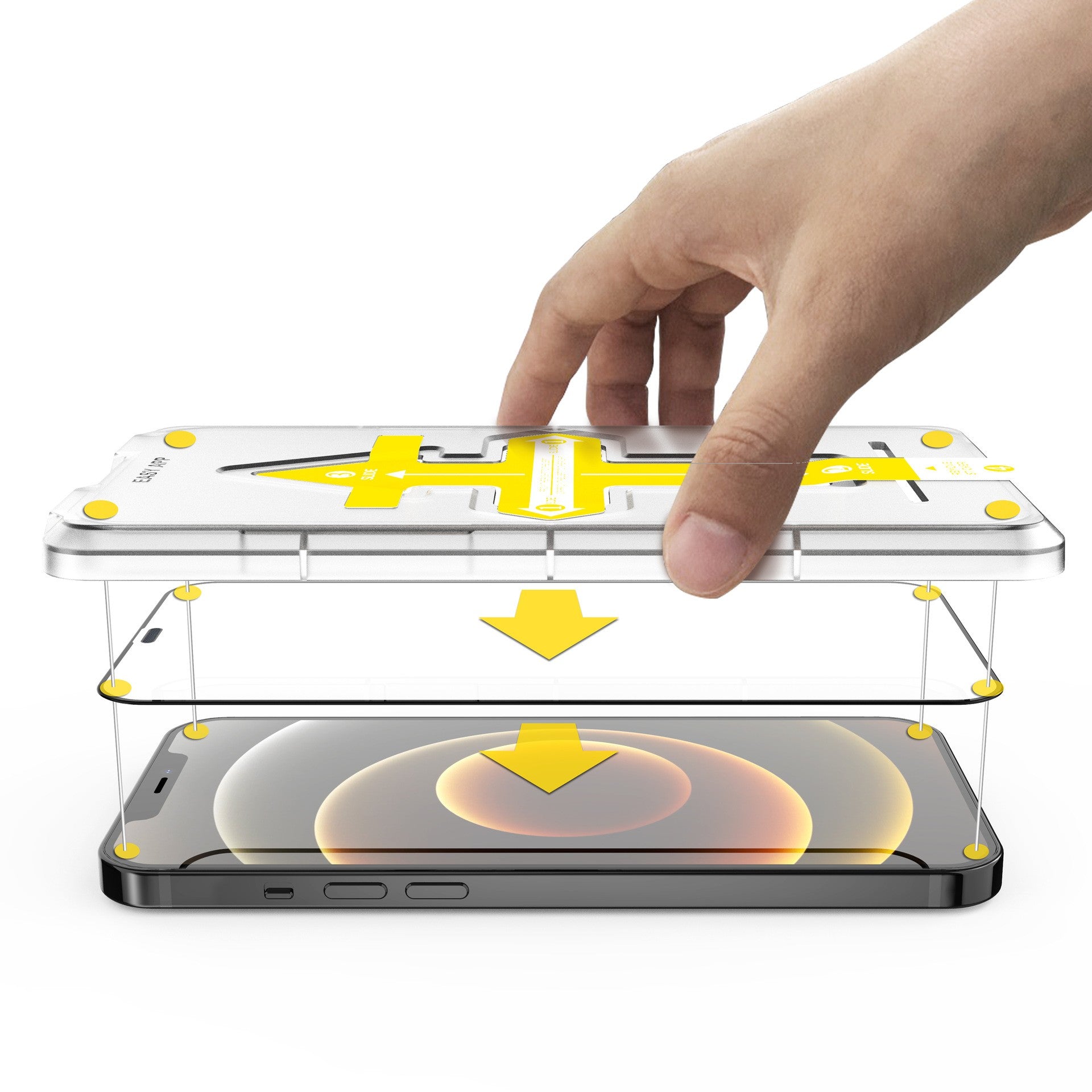 Set 2 folii sticla securizata cu sistem de montare usor si rapid Full Cover 3D Flippy compatibila cu Apple iPhone 12 / 12 Pro Negru-1
