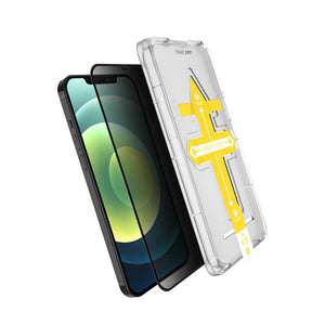 Set 2 folii sticla securizata cu sistem de montare usor si rapid Full Cover 3D Privacy Flippy compatibila cu Apple iPhone 12 / 12 Pro-0