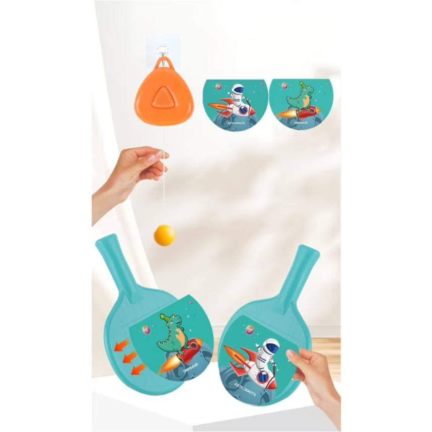 Set 2 Palete de Tenis de Masa, Flippy, pentru Copii, Design Animat, Tematica Astronauti, Accesoriu de Agatat Inclus si 4 Mingi, Albastru-3