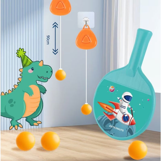 Set 2 Palete de Tenis de Masa, Flippy, pentru Copii, Design Animat, Tematica Astronauti, Accesoriu de Agatat Inclus si 2 Mingi, Albastru-1