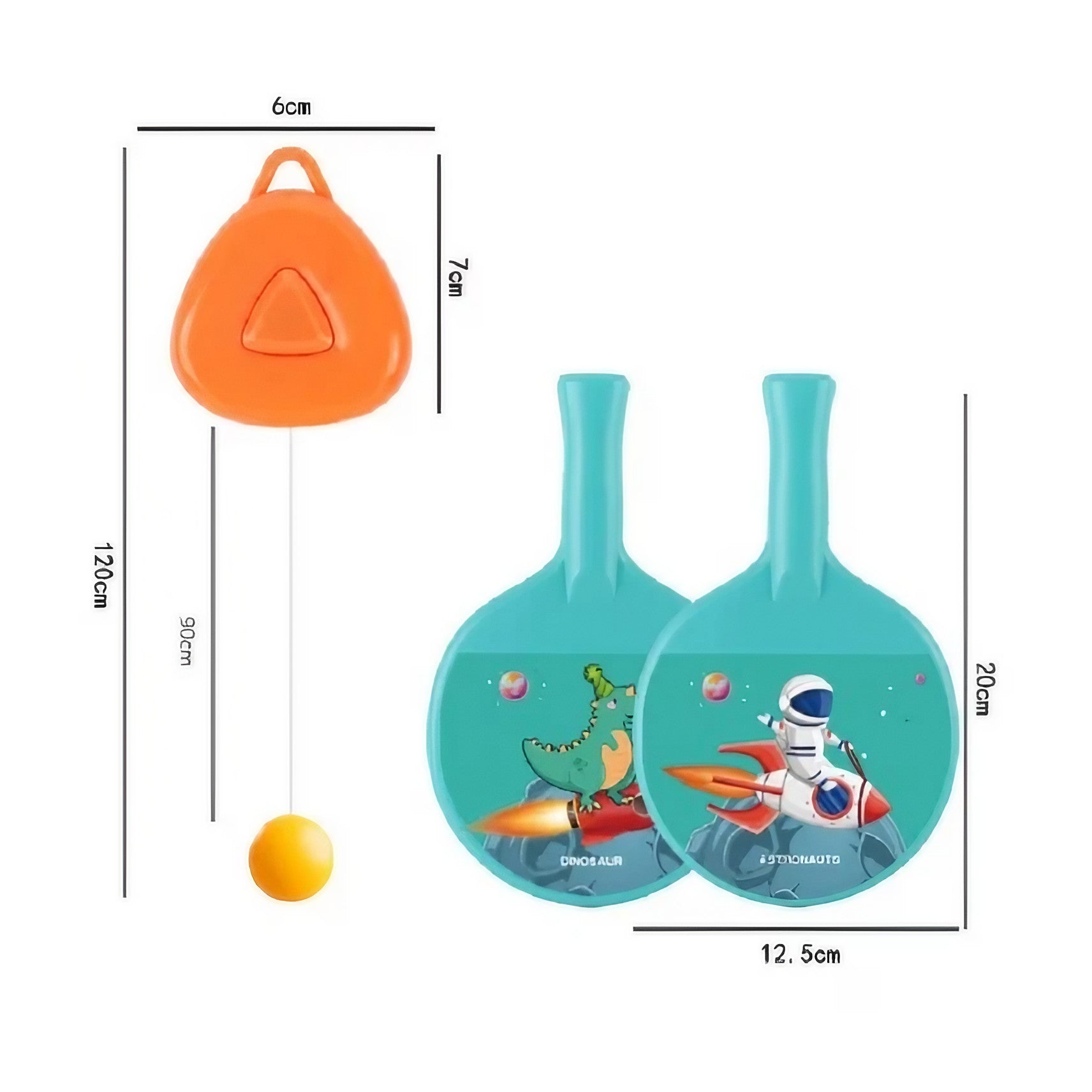 Set 2 Palete de Tenis de Masa, Flippy, pentru Copii, Design Animat, Tematica Astronauti, Accesoriu de Agatat Inclus si 2 Mingi, Albastru-10