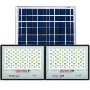 Set 2 proiectoare LED cu Panou Solar Flippy, Senzor de miscare, Telecomanda, Waterproof, 200 LED-uri incorporate, 65W, 24x18 cm, IP67, Design Modern, Negru-0