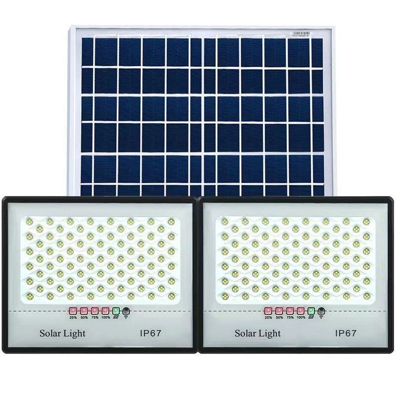 Set 2 proiectoare LED cu Panou Solar Flippy, Senzor de miscare, Telecomanda, Waterproof, 200 LED-uri incorporate, 65W, 24x18 cm, IP67, Design Modern, Negru-0