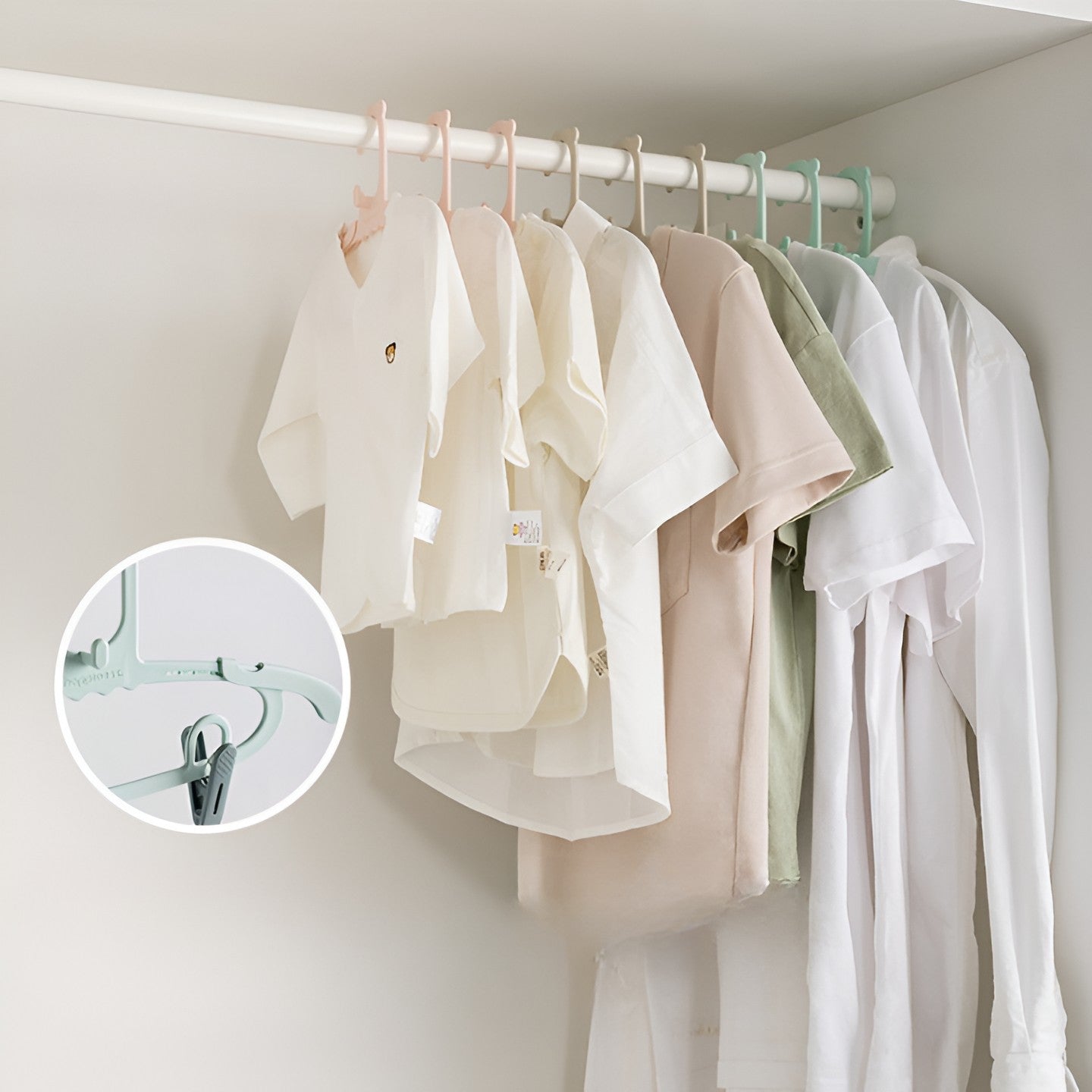 Set 20 de Cleme pentru Haine, Flippy, de Prindere pentru Pantaloni, Atasabile la Umerase, 1.6x2.3x6.35 cm, Verde-2