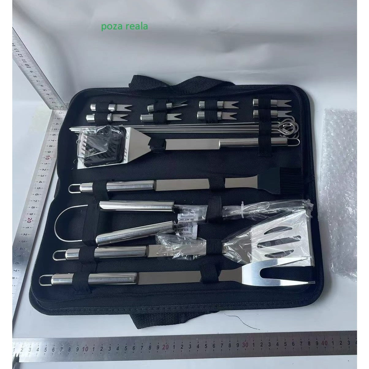 Set 20 Ustensile pentru Gratar, Flippy, din Otel Inoxidabil, Geanta Oxford, Argintiu-1