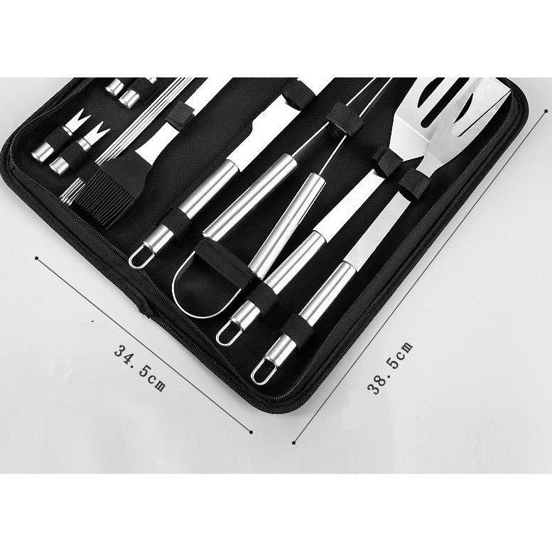 Set 20 Ustensile pentru Gratar, Flippy, din Otel Inoxidabil, Geanta Oxford, Argintiu-10