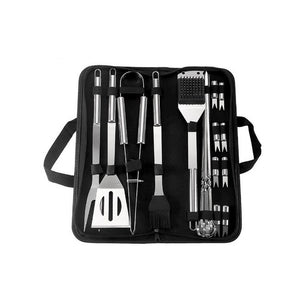 Set 20 Ustensile pentru Gratar, Flippy, din Otel Inoxidabil, Geanta Oxford, Argintiu-0