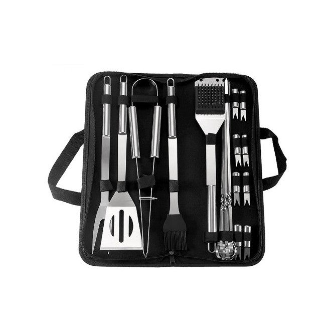 Set 20 Ustensile pentru Gratar, Flippy, din Otel Inoxidabil, Geanta Oxford, Argintiu-0