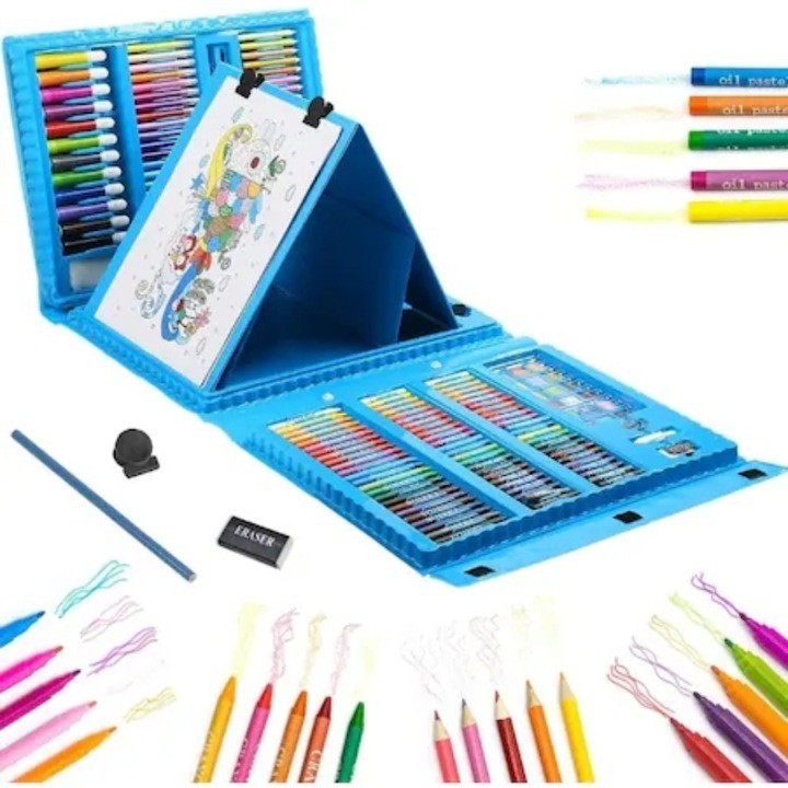 Set 208 Piese, Complet pentru Pictura si Desen, Flippy, Tip Servieta, 3-12 Ani, 40.5 x 5 x 30 cm, Albastru-1