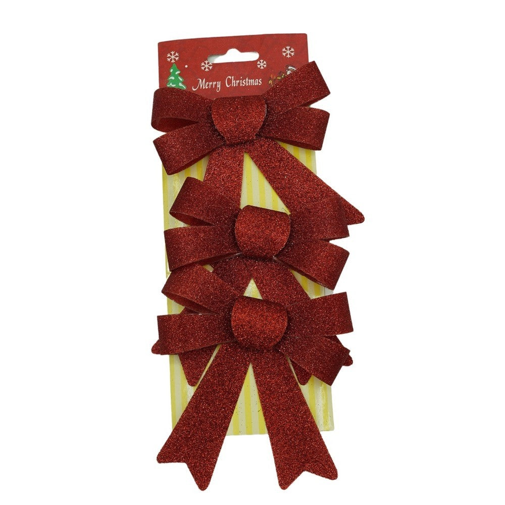 Set 3 fundite pentru brad, Rosii, cu sclipici, 10 x 11 cm, din poliester, Flippy-0