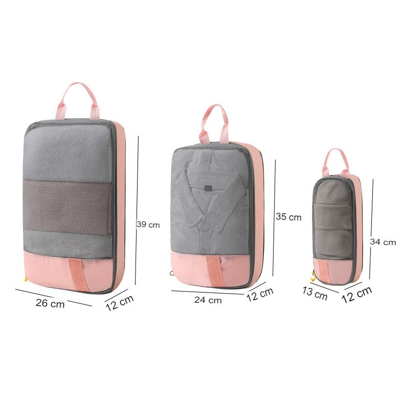 Set 3 Genti de Calatorie Flippy, Pentru Depozitare, Compresibile, 3 Dimensiuni, Mic, Mediu, Mare, Impermeabile, Fermoar Dublu, Roz-11