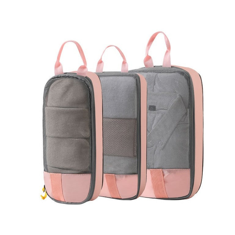 Set 3 Genti de Calatorie Flippy, Pentru Depozitare, Compresibile, 3 Dimensiuni, Mic, Mediu, Mare, Impermeabile, Fermoar Dublu, Roz-17