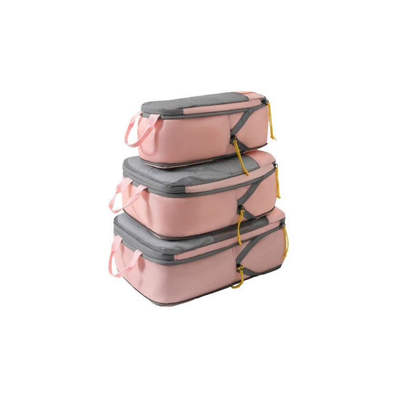 Set 3 Genti de Calatorie Flippy, Pentru Depozitare, Compresibile, 3 Dimensiuni, Mic, Mediu, Mare, Impermeabile, Fermoar Dublu, Roz-16