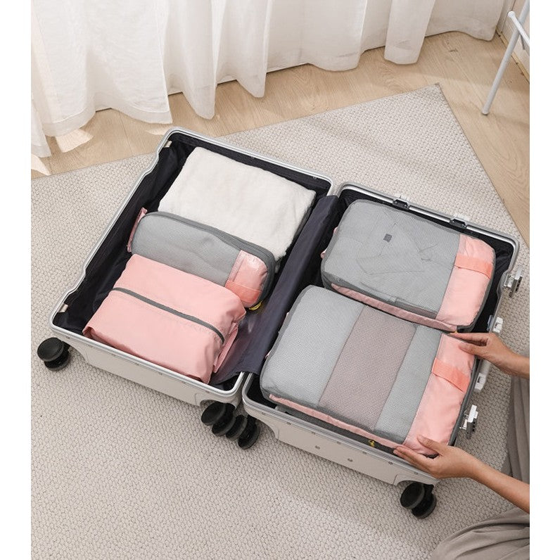 Set 3 Genti de Calatorie Flippy, Pentru Depozitare, Compresibile, 3 Dimensiuni, Mic, Mediu, Mare, Impermeabile, Fermoar Dublu, Roz-15