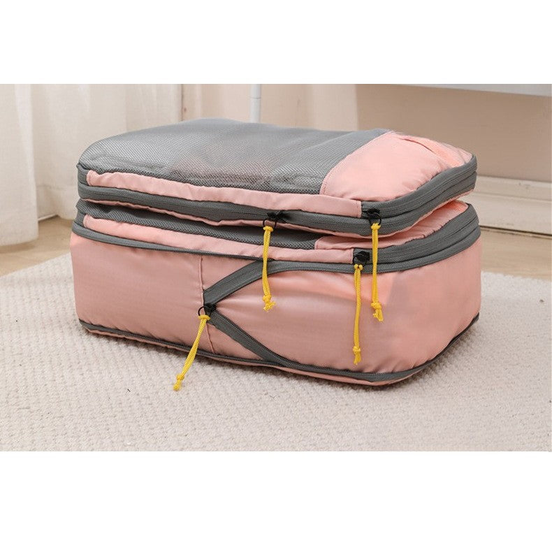 Set 3 Genti de Calatorie Flippy, Pentru Depozitare, Compresibile, 3 Dimensiuni, Mic, Mediu, Mare, Impermeabile, Fermoar Dublu, Roz-12