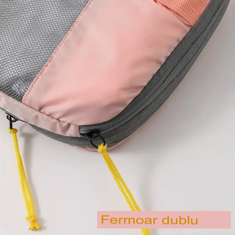 Set 3 Genti de Calatorie Flippy, Pentru Depozitare, Compresibile, 3 Dimensiuni, Mic, Mediu, Mare, Impermeabile, Fermoar Dublu, Roz-8