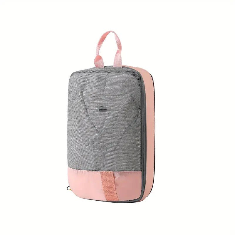 Set 3 Genti de Calatorie Flippy, Pentru Depozitare, Compresibile, 3 Dimensiuni, Mic, Mediu, Mare, Impermeabile, Fermoar Dublu, Roz-4