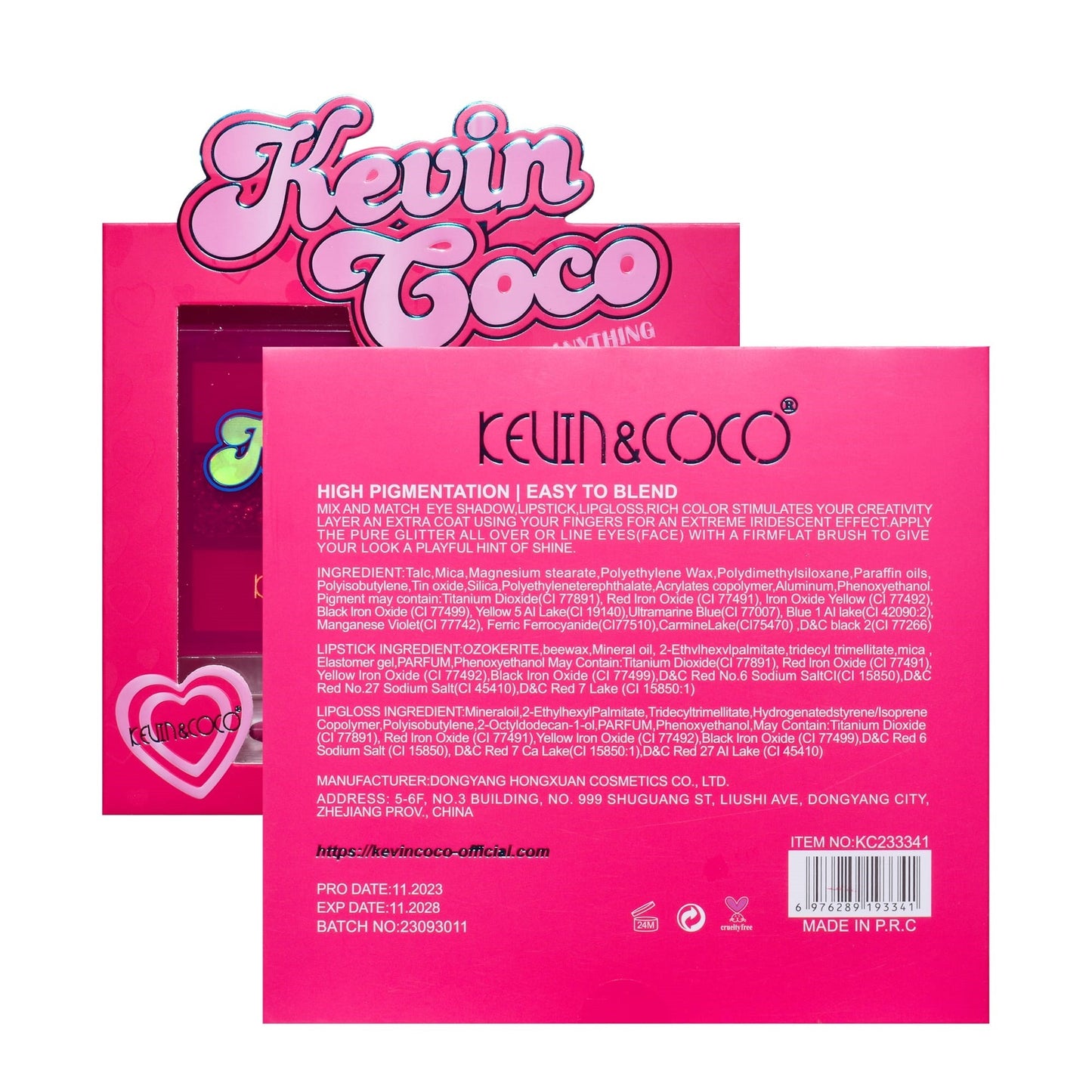 Set 3 Produse de Machiaj, KEVIN & COCO, Pink Hearted, 9 culori, 15.5 x 13 x 3.4 cm-8