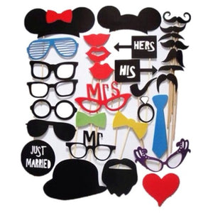 Set 31 de Accesorii pentru Petrecere, Flippy, Props pentru Coltul de Poze, Ochelari, Palarii, Mustata, Cravata, Tematica Nunta, Multicolor-0