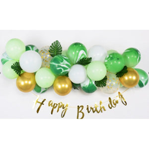 Set 37 de Piese, Baloane din Latex si Banner Happy Birthday, Verde, Auriu, Alb-0