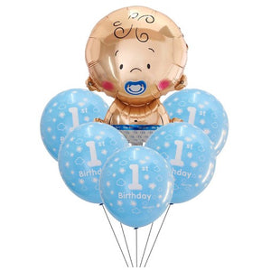 Set 4 baloane latex 1 Birthday, 1 balon folie baby boy, 71 cm-0