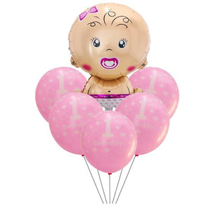 Set 4 baloane latex 1 Birthday, 1 balon folie baby girl, 71 cm-0