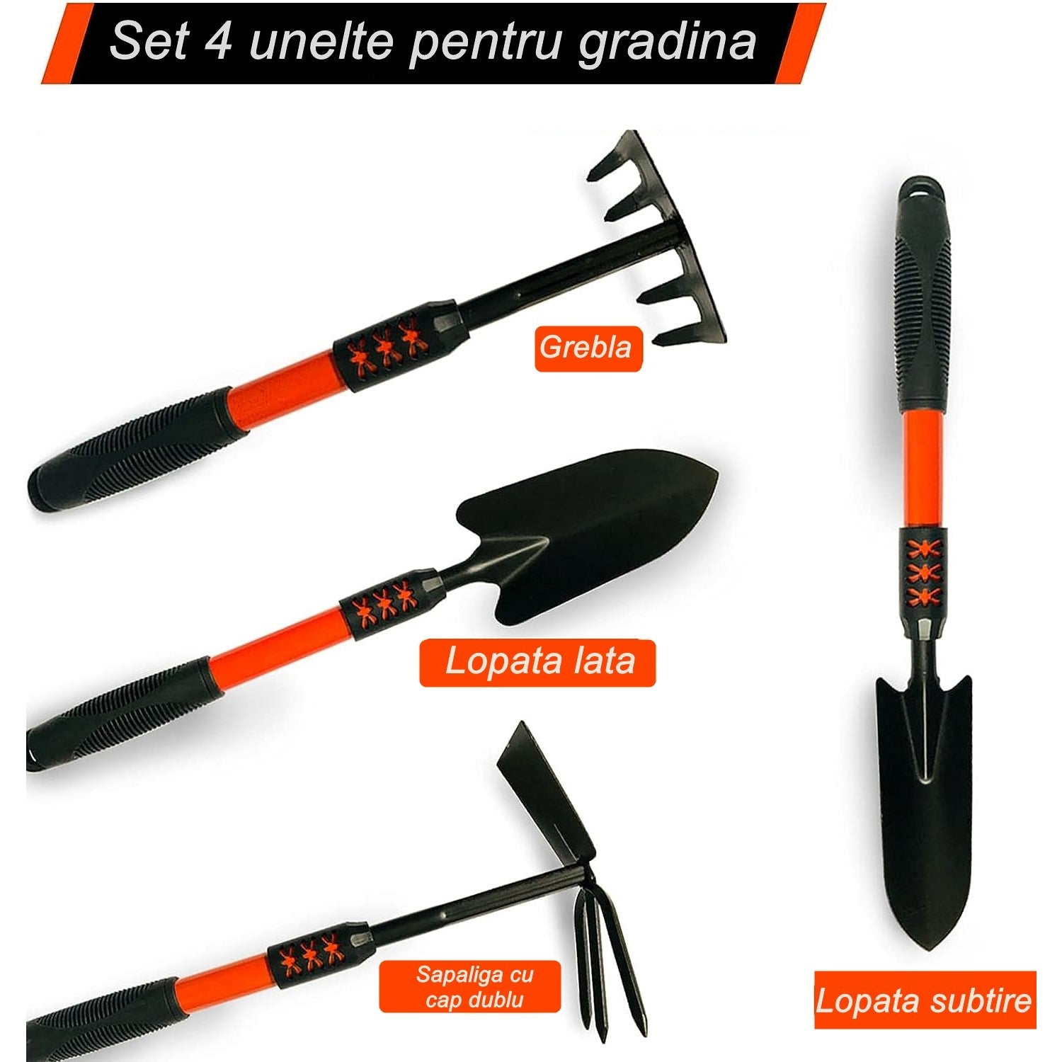 Set 4 Unelte de Gradina Flippy, Maner extensibil, pentru Plantare Prelucrare Sol si Ingrijire Plante, Material otel carbon, negru-2