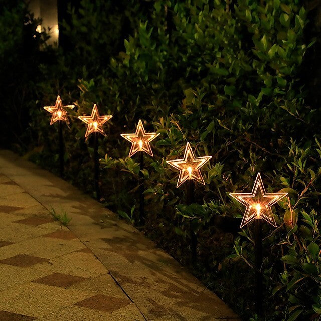 Set 5 Lampi LED cu baterii, de exterior Model Stea, pentru gradina, Flippy, 35.5 cm, Alb Cald-9