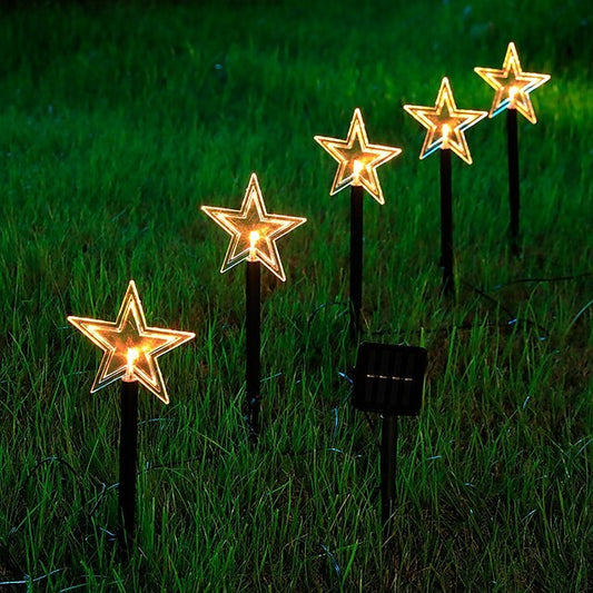 Set 5 Lampi solare LED de exterior Tip Stea pentru gradina Flippy, 35.5 cm, Alb Cald-1
