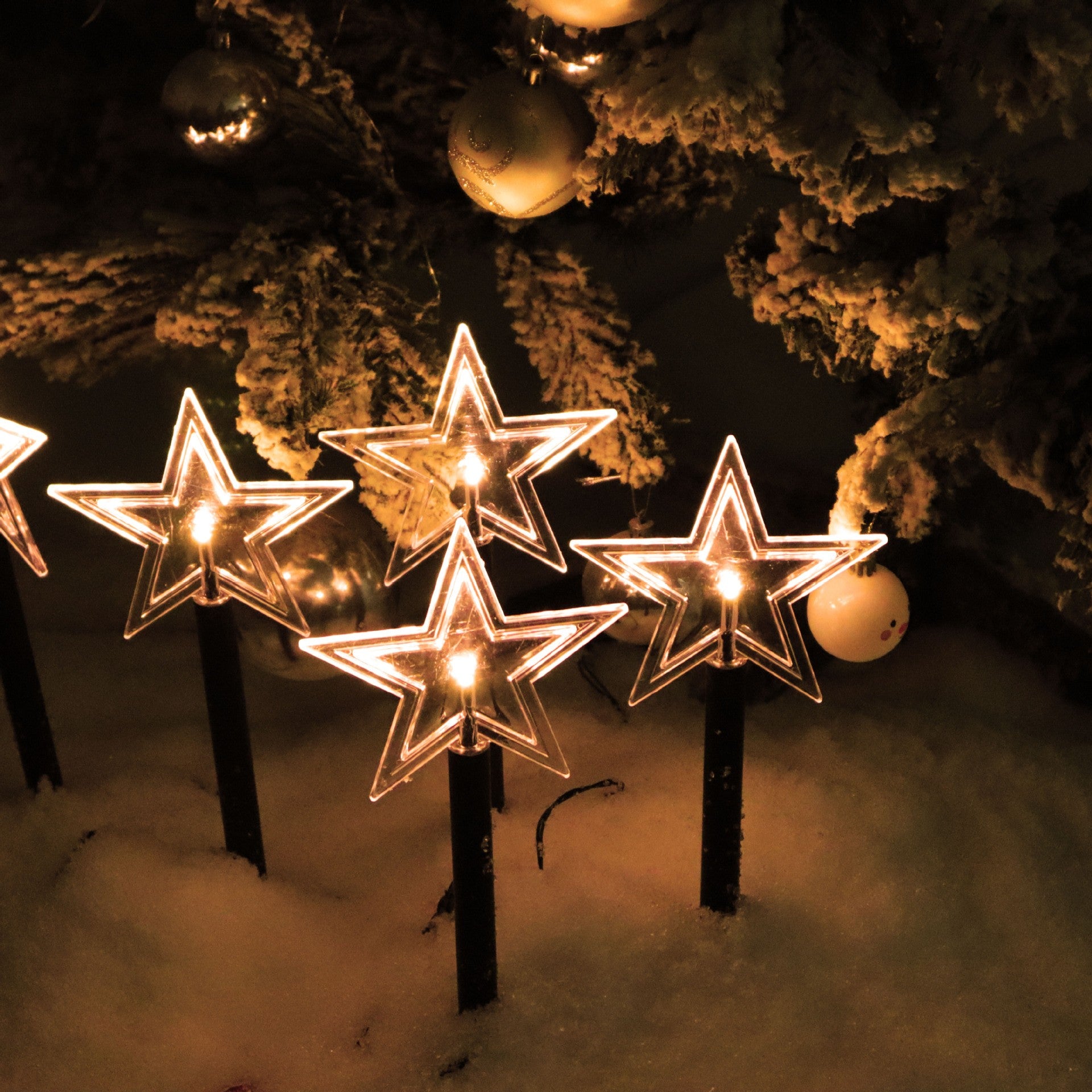 Set 5 Lampi solare LED de exterior Tip Stea pentru gradina Flippy, 35.5 cm, Alb Cald-7