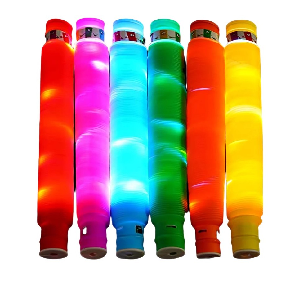 Set 6 Tuburi Antistres, Flippy, cu Lumina LED, Fidget Pop Tube, multicolor-0