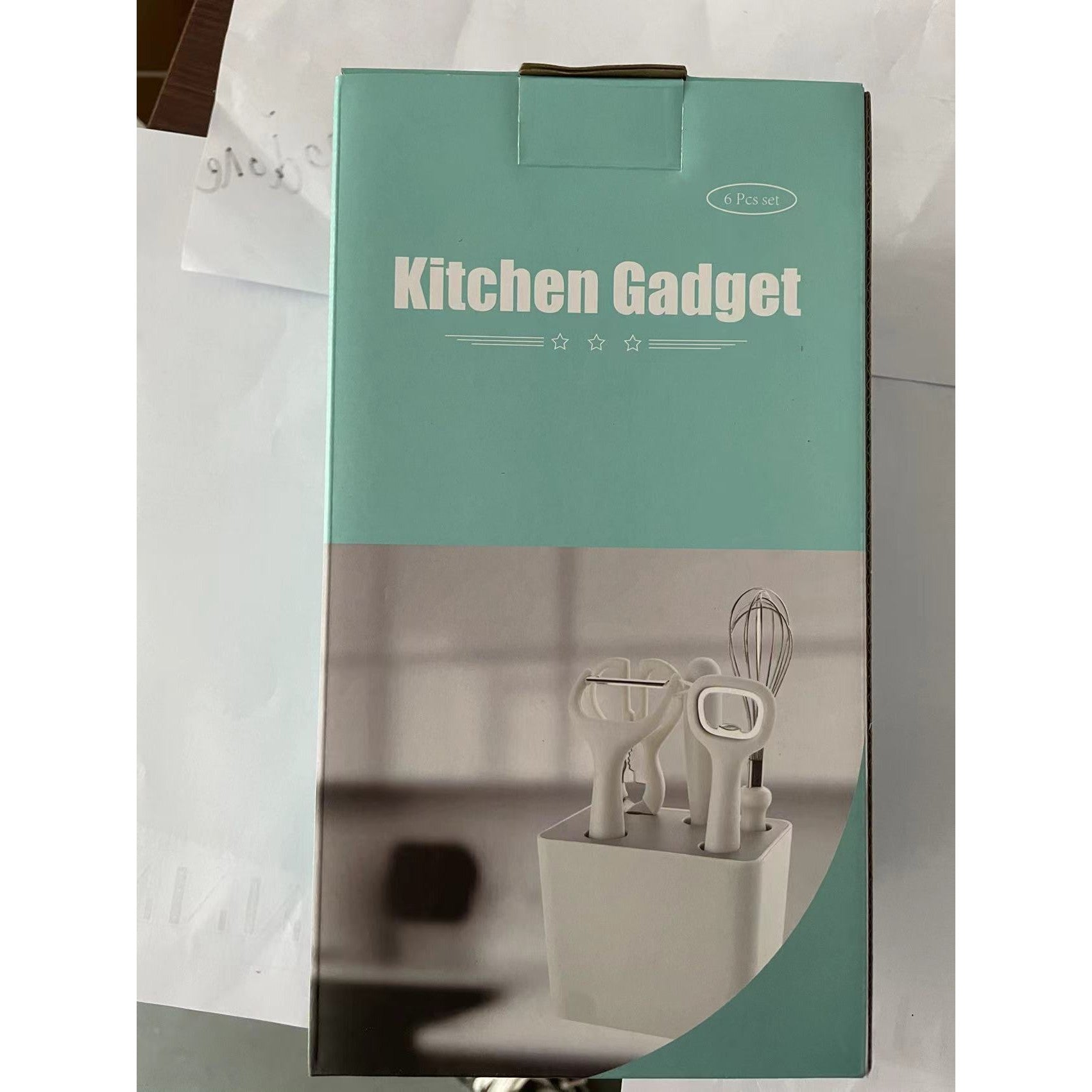 Set 6 ustensile bucatarie Flippy, cu suport inclus, desfacator, curatator legume, foarfeca, cutit, tel, ABS si inox, alb-1