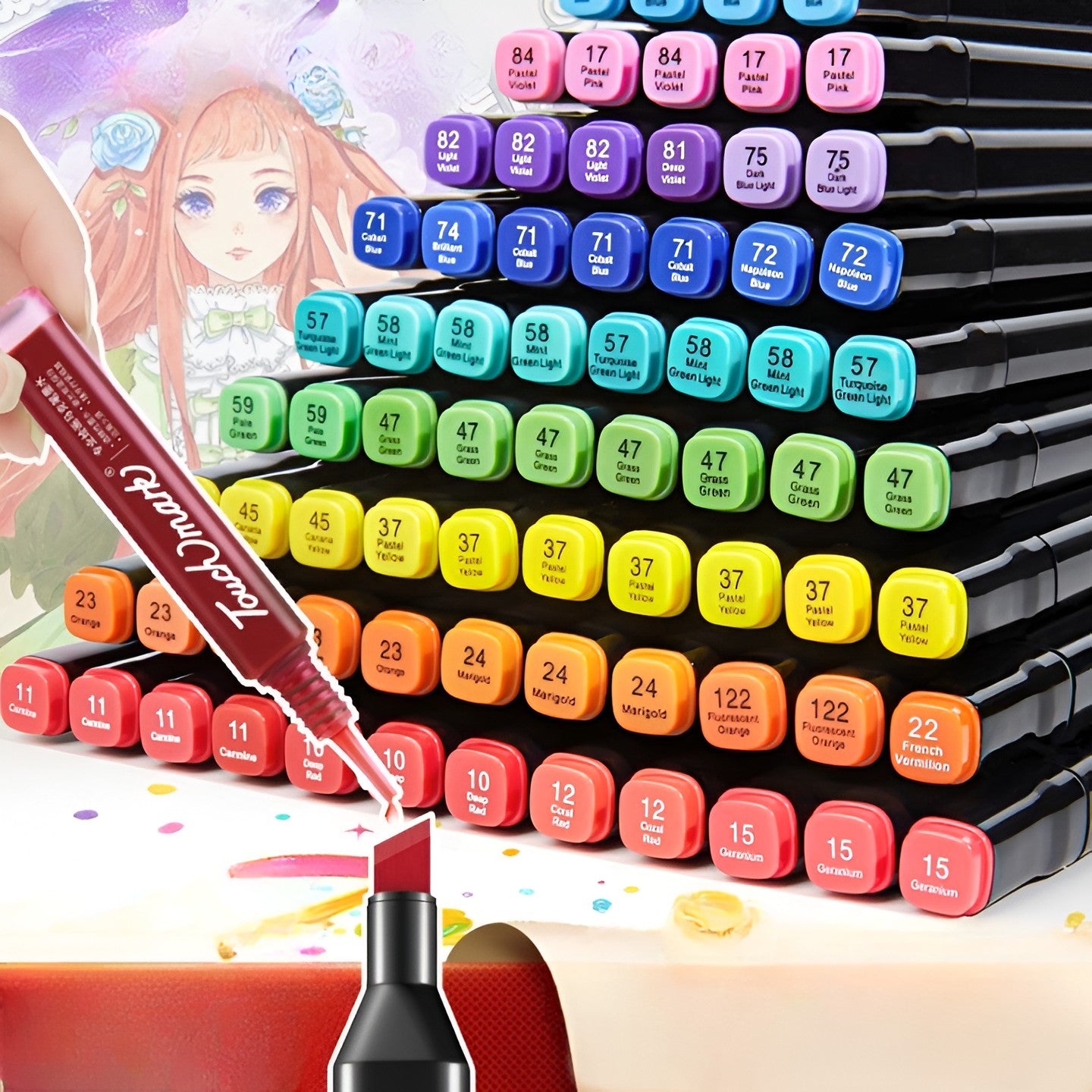 Set 60 Markere Duble cu Alcool Touch Room, Geanta Inclusa, Flippy, Model 1 Multicolor-1