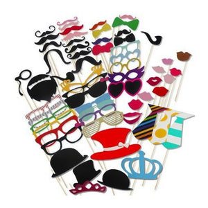 Set 60 de Accesorii pentru Petrecere, Flippy, Props pentru Coltul de Poze, Ochelari, Palarii, Mustata, Cravata, Multicolor-0