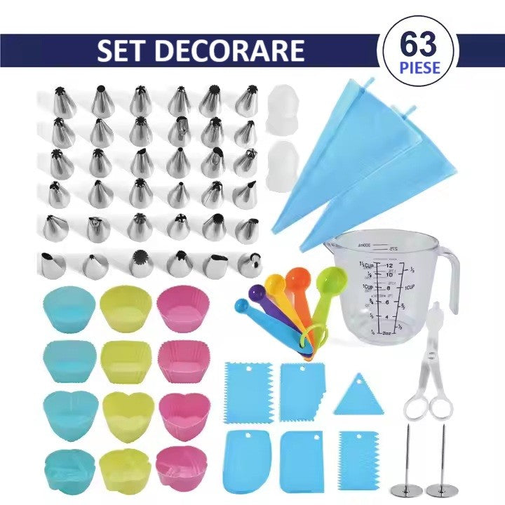 Set 63 Piese Ustensile pentru Ornare Prajituri, Flippy, din Plastic si Otel Inoxidabil, Forme Briose, Multicolor-3
