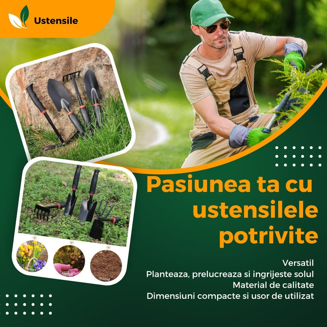 Set 7 Unelte de Gradina Flippy, pentru Plantare Prelucrare Sol si Ingrijire Plante, Material PVC si cardboard, 31.5 x 8 cm, negru-2