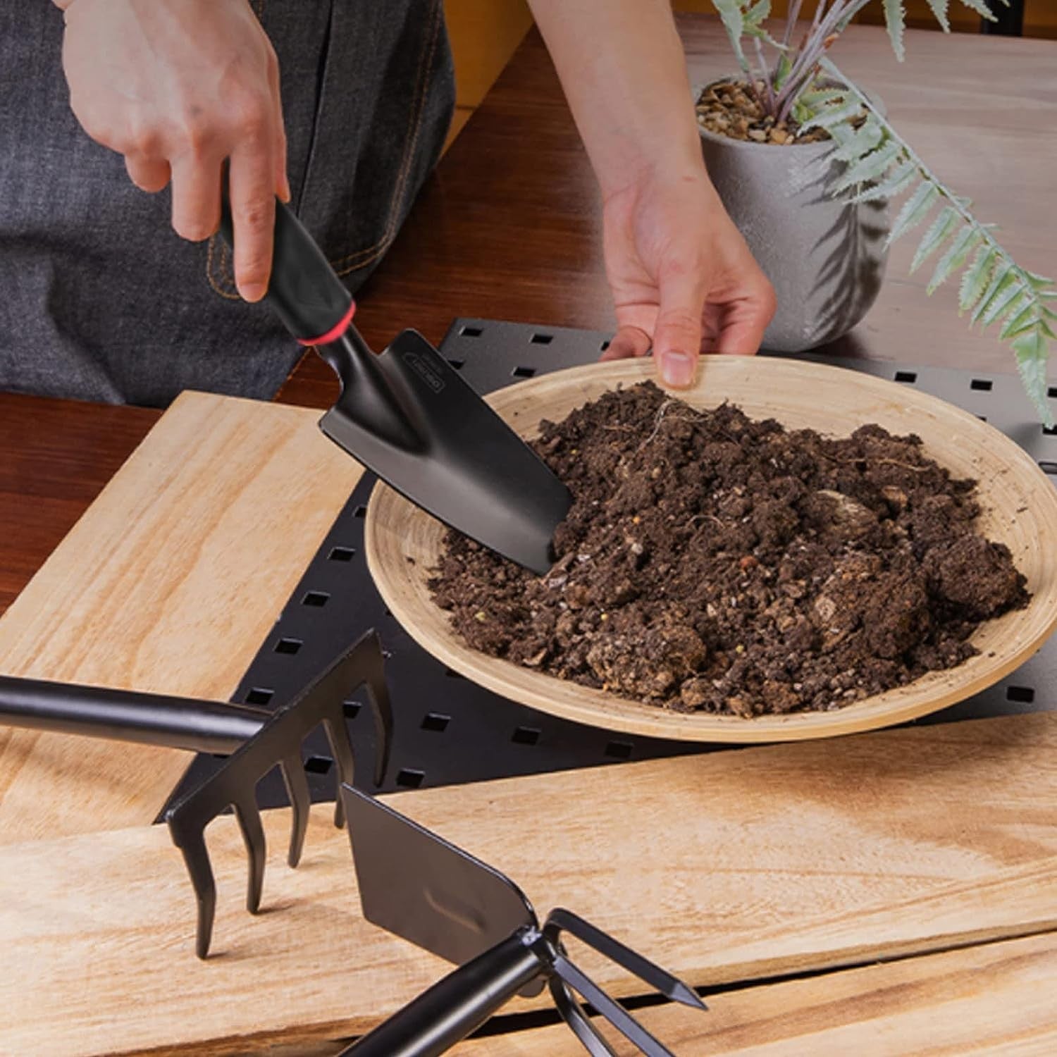 Set 7 Unelte de Gradina Flippy, pentru Plantare Prelucrare Sol si Ingrijire Plante, Material PVC si cardboard, 31.5 x 8 cm, negru-3