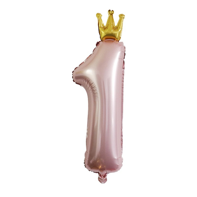 Set 8 Baloane din Folie Metalizată si din Latex, Flippy, Model Prima Aniversare, Baloane Party, 91cm, 45 cm, 30 cm, Ambalaj Individual, Pai Inclus, Roz-1