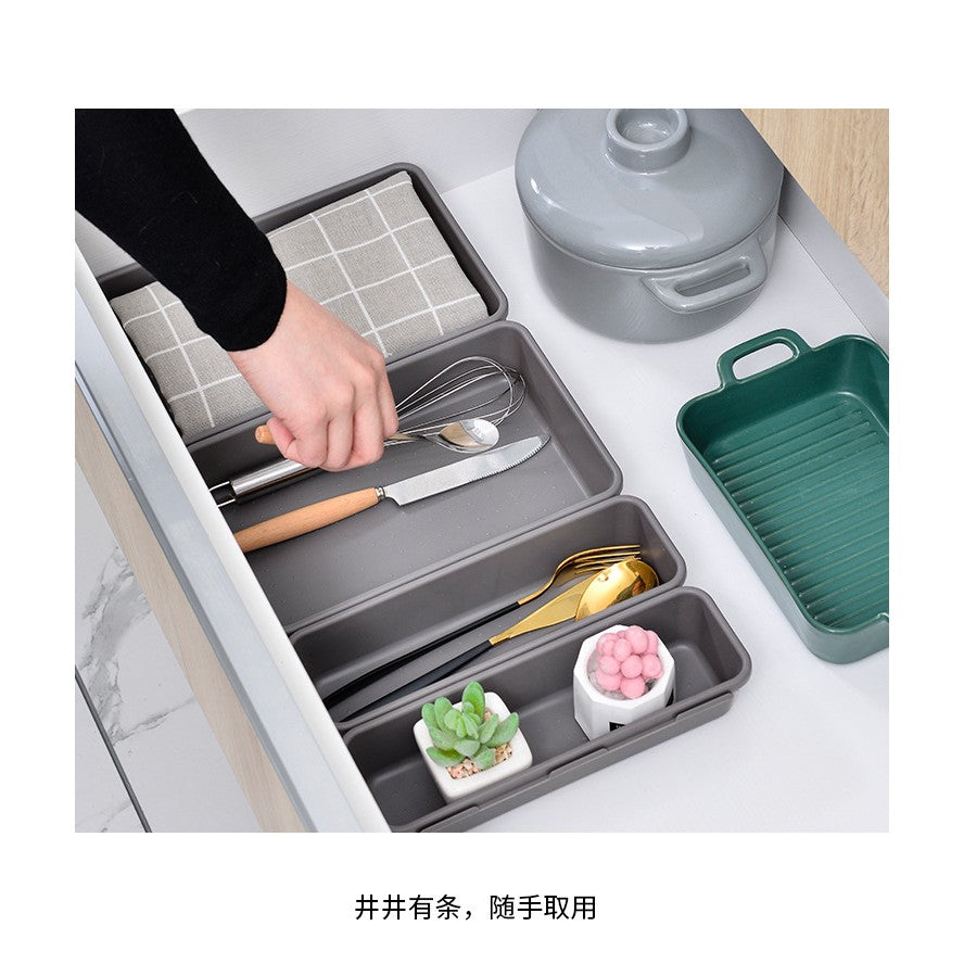 Set 8 cutii depozitare, pentru sertar, cosmetice, ustensile bucatarie, textile, plastic, gri, Flippy, 23.5 x 16 cm-1