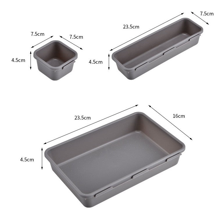 Set 8 cutii depozitare, pentru sertar, cosmetice, ustensile bucatarie, textile, plastic, gri, Flippy, 23.5 x 16 cm-6