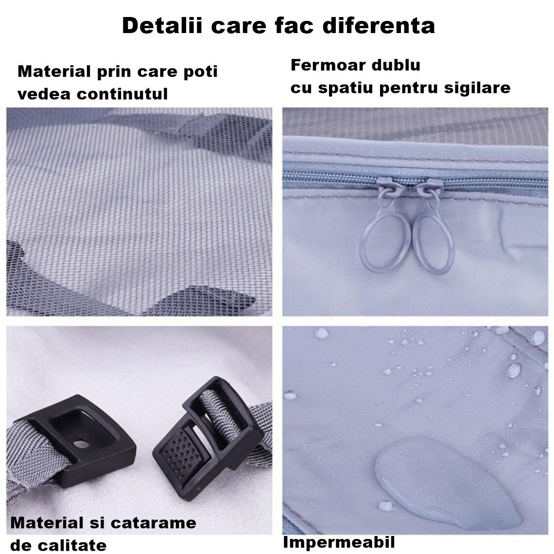 Set 8 huse organizare bagaj Flippy, material poliester, impermeabil, cu fermoar, pentru calatorii sau dulap, sac pentru pantofi inclus, pliabil, gri-2