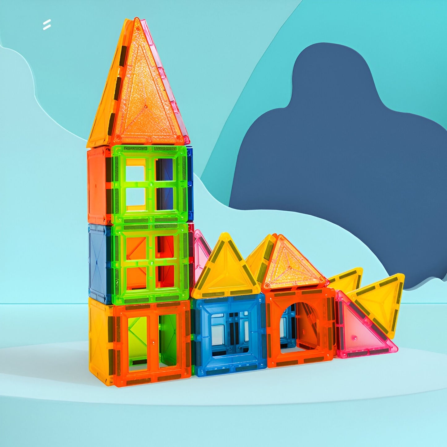 Set 88 Piese Magnetice de Constructie, Flippy, Piese 5.5 cm, Magnetic Tiles, Forme Geometrice, 3 Ani, ABS, Magnet, 27.5 x 21.5 x 17 cm, Multicolor-8