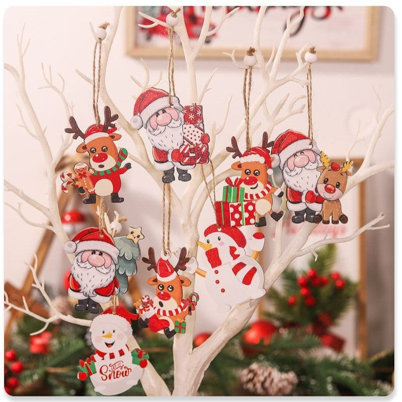 Set 9 Decoratiuni de Craciun din Lemn, Flippy, cu Snur pentru Agatare in Brad, Model Oameni de Zapada, 3 Modele, Diferite Dimensiuni, Multicolor-2
