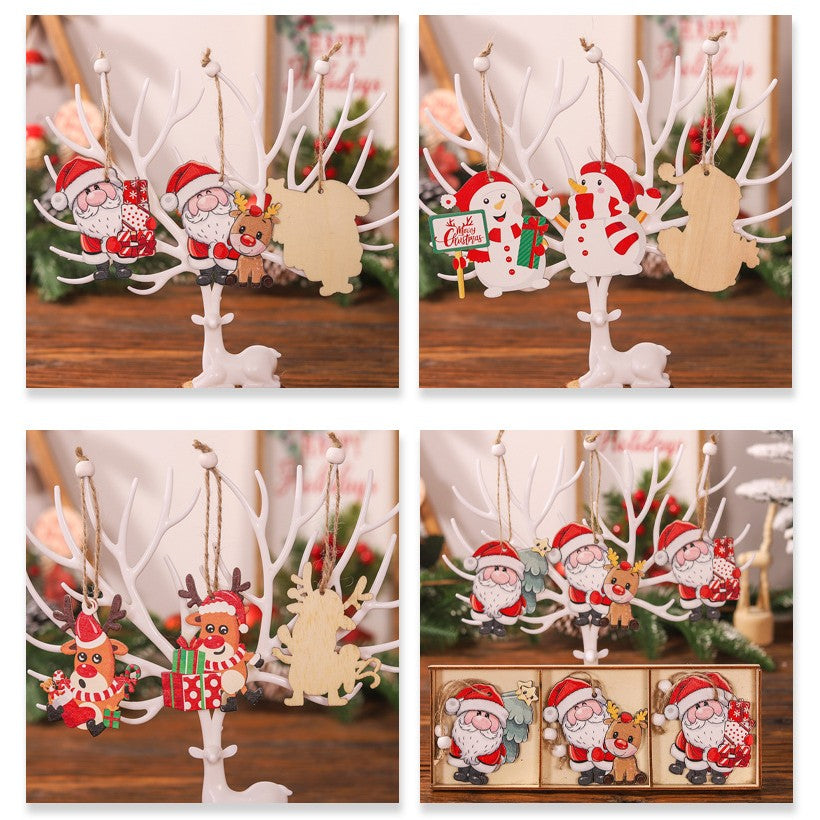Set 9 Decoratiuni de Craciun din Lemn, Flippy, cu Snur pentru Agatare in Brad, Model Oameni de Zapada, 3 Modele, Diferite Dimensiuni, Multicolor-3