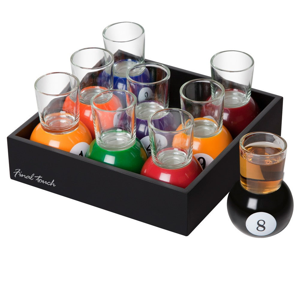 Set 9 pahare de shot Flippy, cu suport tip bila de biliard, detasabil, 30 ml, din sticla, 17 x 17 x 10 cm, multicolor-0
