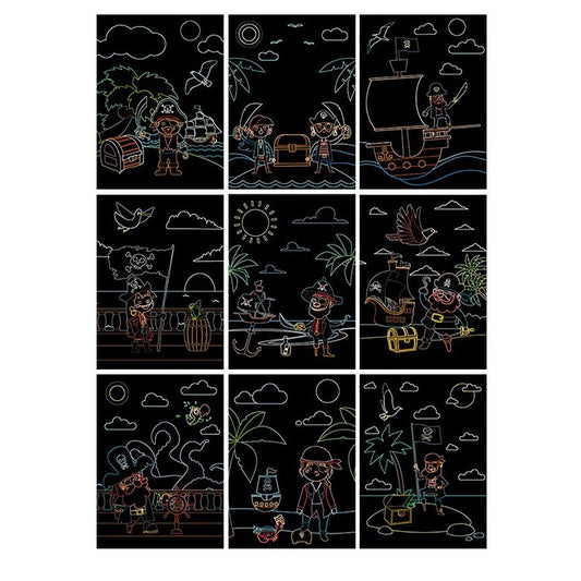 Set 9 Planse Razuibile, Flippy, Scratch ArtCards, +3 Ani, de Razuit si de Colorat, 19 x 14 cm, Model Pirati, Multicolor-1