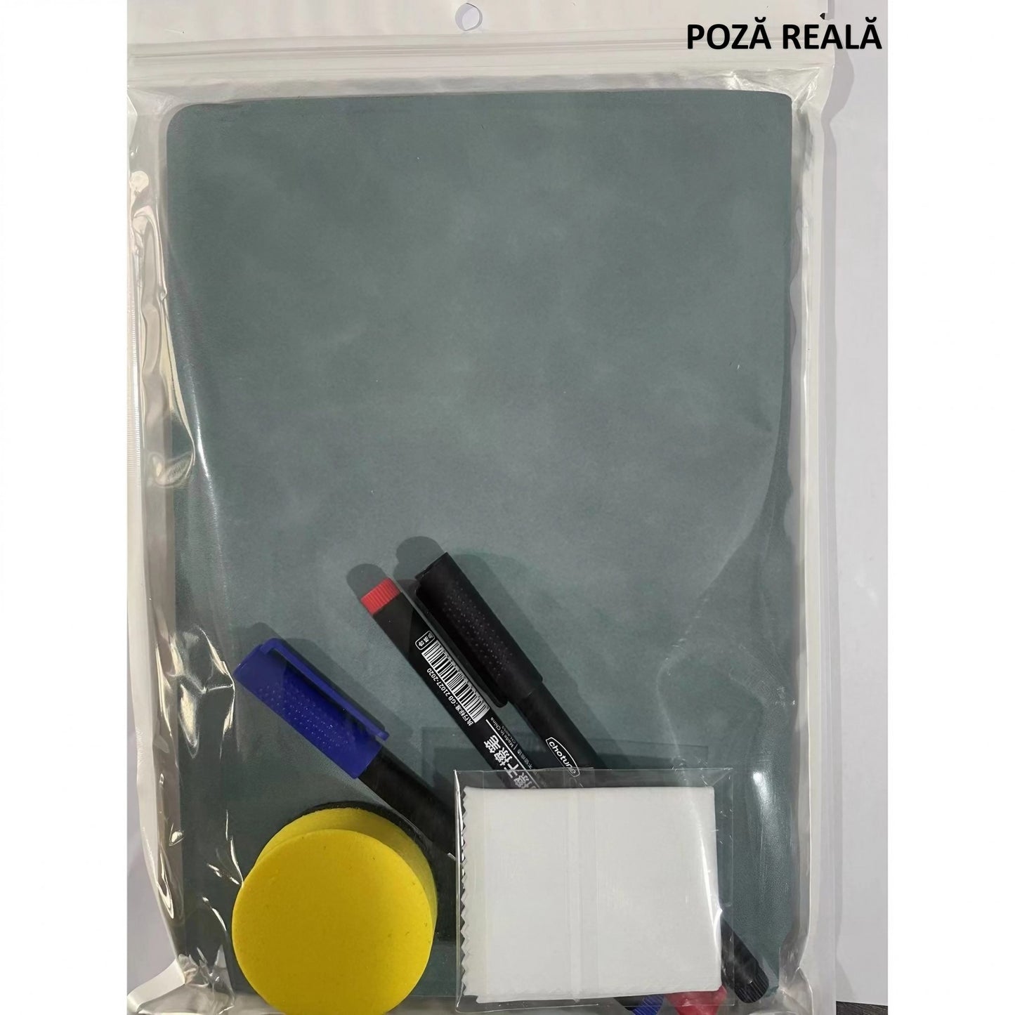 Set Agenda A5 Reutilizabila cu Pagini Tip Tabla, Agenda Pagini Albe cu Stergere Uscata, 3 Markere, 1 Burete și 1 Laveta de sters, Portabila, 24 x 16.5 cm, Coperta Piele, Verde-5
