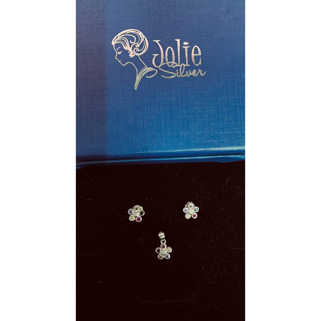 Set Argint 925, Jolie Silver, Floricele Colorate-0