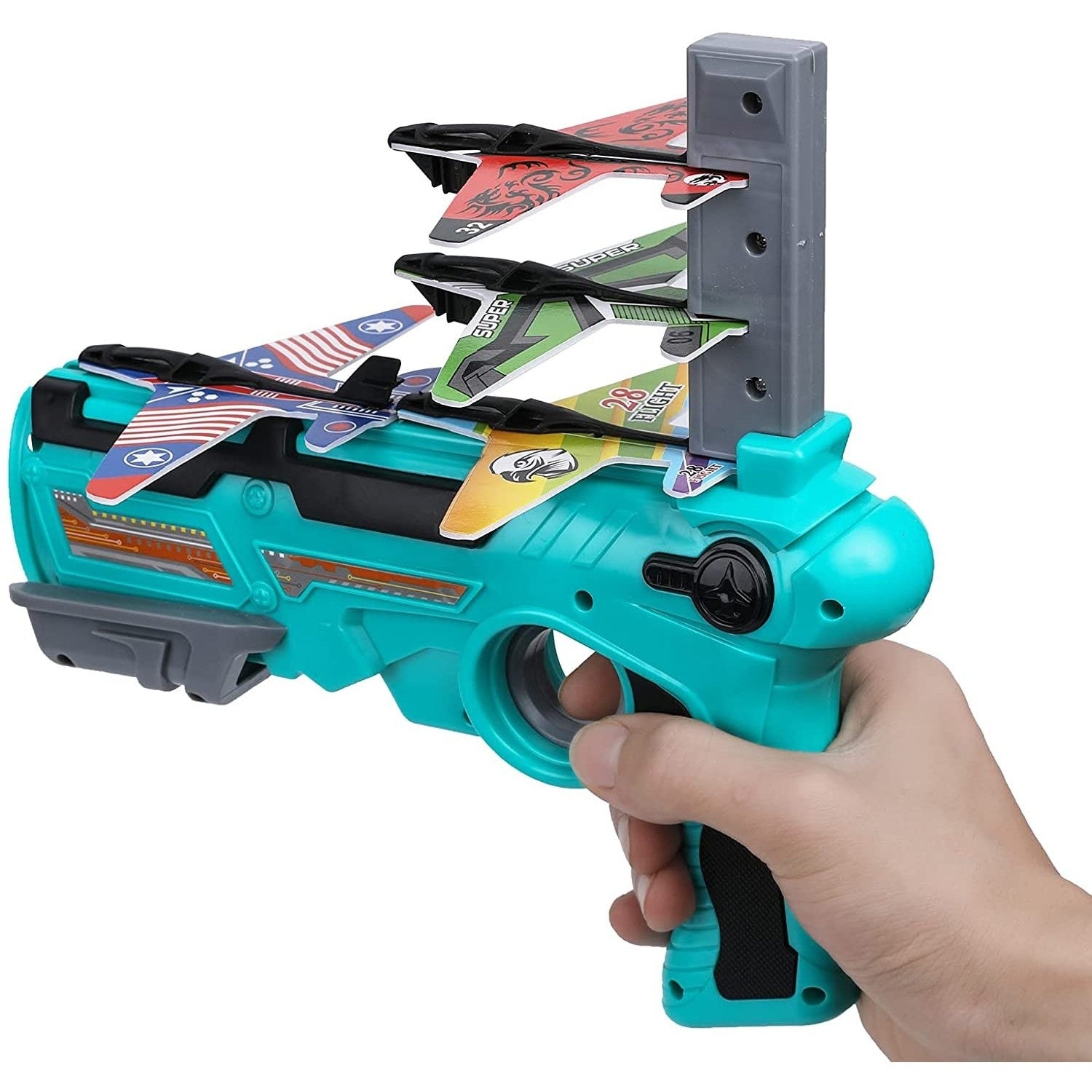 Set Arma de jucarie tip lansator de avioane, Air Battle, Turcoaz-2