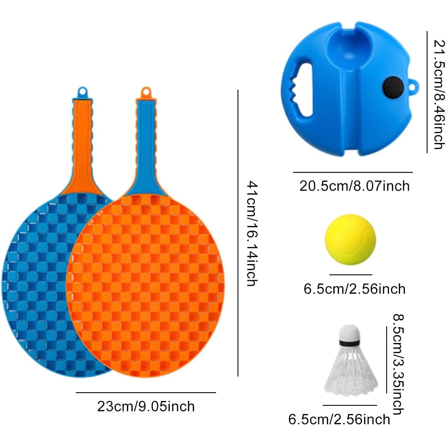 Set Badminton pentru Copii, Flippy, Doua Palete, Fluturas, 2 Mingi, Minge cu Elastic pentru Antrenament, Suport de Prindere Stabil, 41x23 cm, Albastru Portocaliu-4